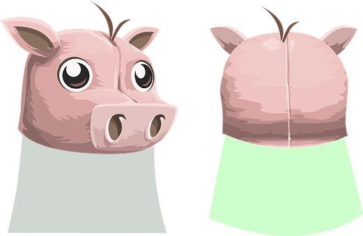 Cartoon Pig Faceand Rear View PNG image