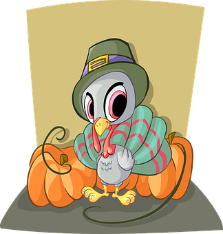 Cartoon Pilgrim Turkeyon Pumpkin PNG image