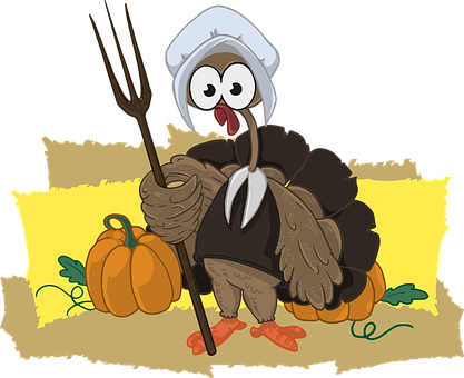 Cartoon Pilgrim Turkeywith Pumpkins PNG image