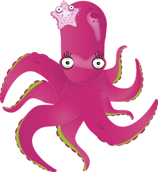 Cartoon Pink Octopus PNG image