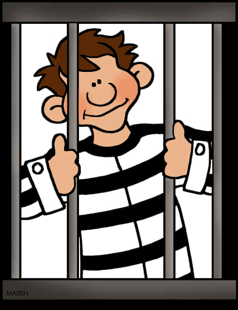 Cartoon Prisoner Thumbs Up Behind Bars PNG image