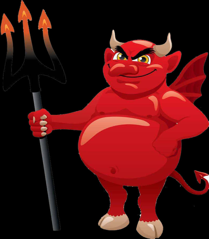 Cartoon Red Devil With Trident PNG image