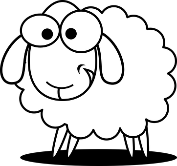 Cartoon Sheep Smile Blackand White PNG image