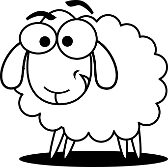 Cartoon Sheep Smiling Blackand White PNG image