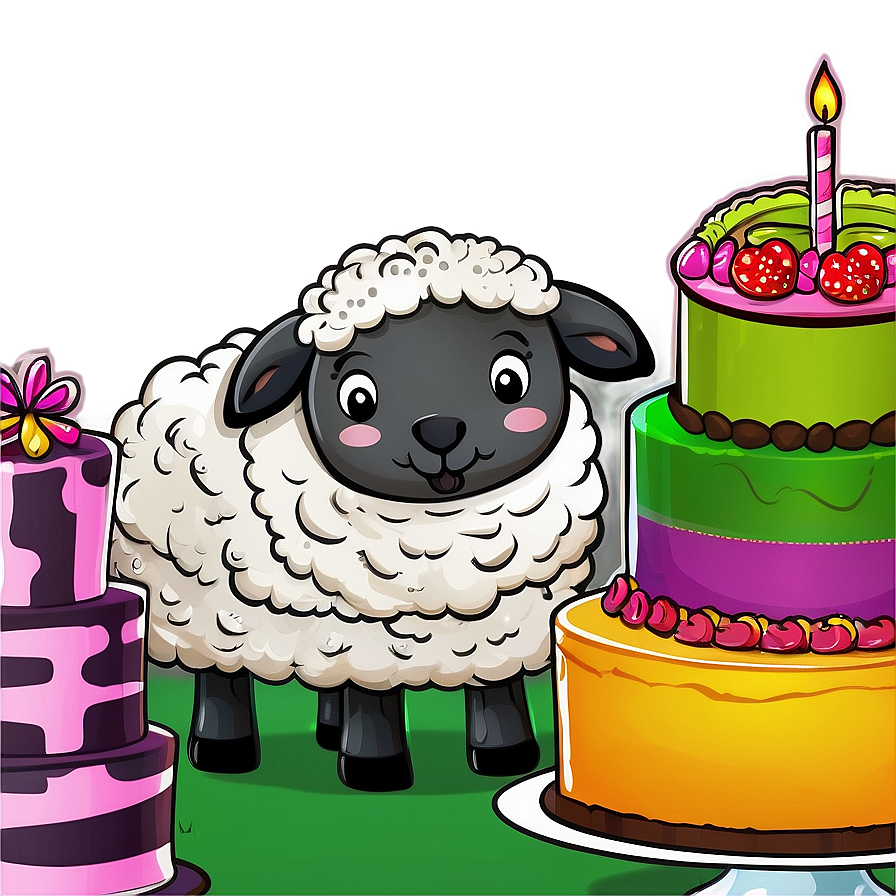 Cartoon Sheep With Cake Png Hsw PNG image