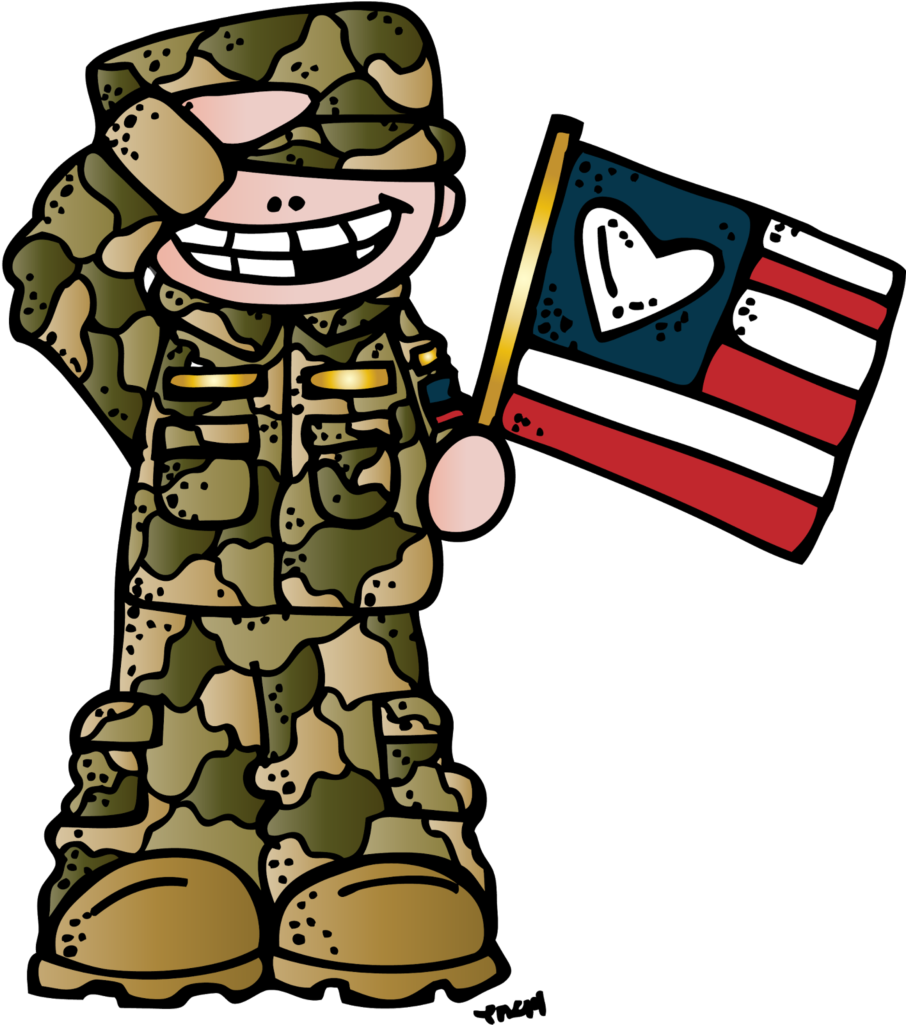 Cartoon Soldier Holding American Heart Flag PNG image