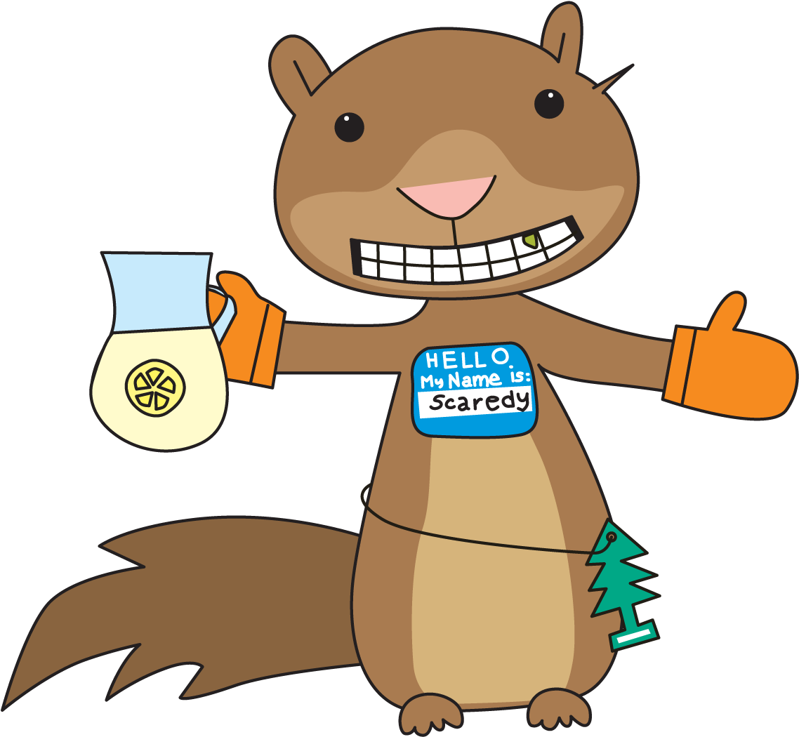 Cartoon Squirrel Named Scaredy With Lemonade PNG image