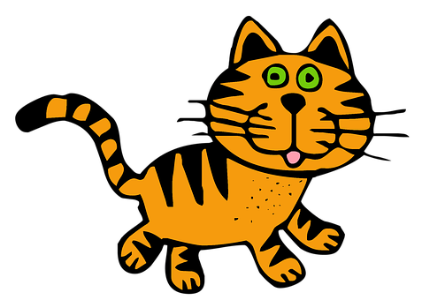 Cartoon Striped Cat Illustration PNG image
