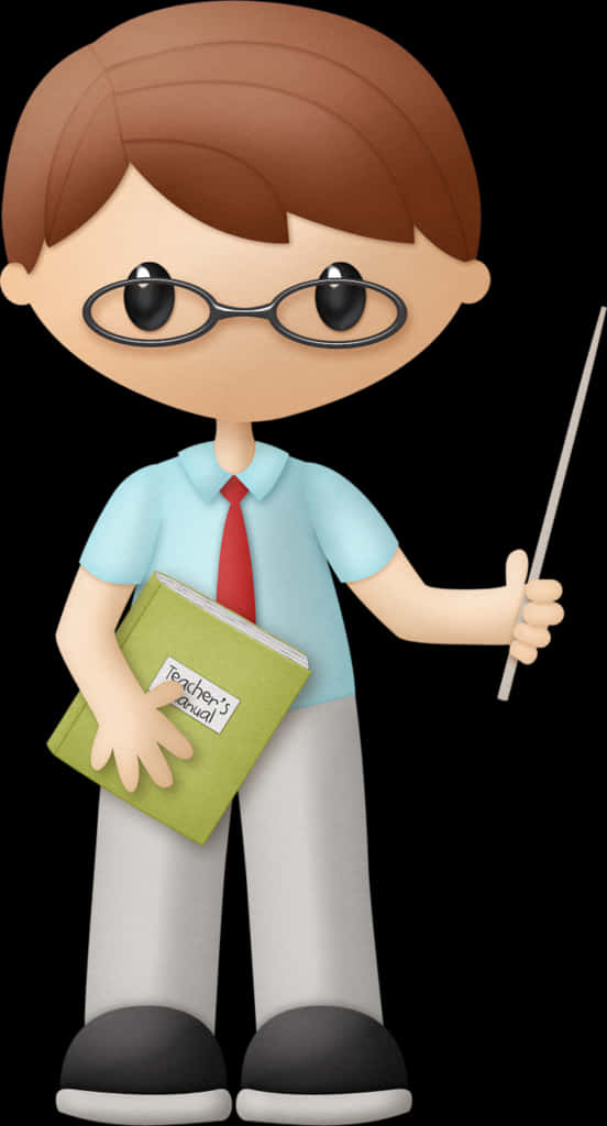 Cartoon Teacher Holding Pointerand Book PNG image