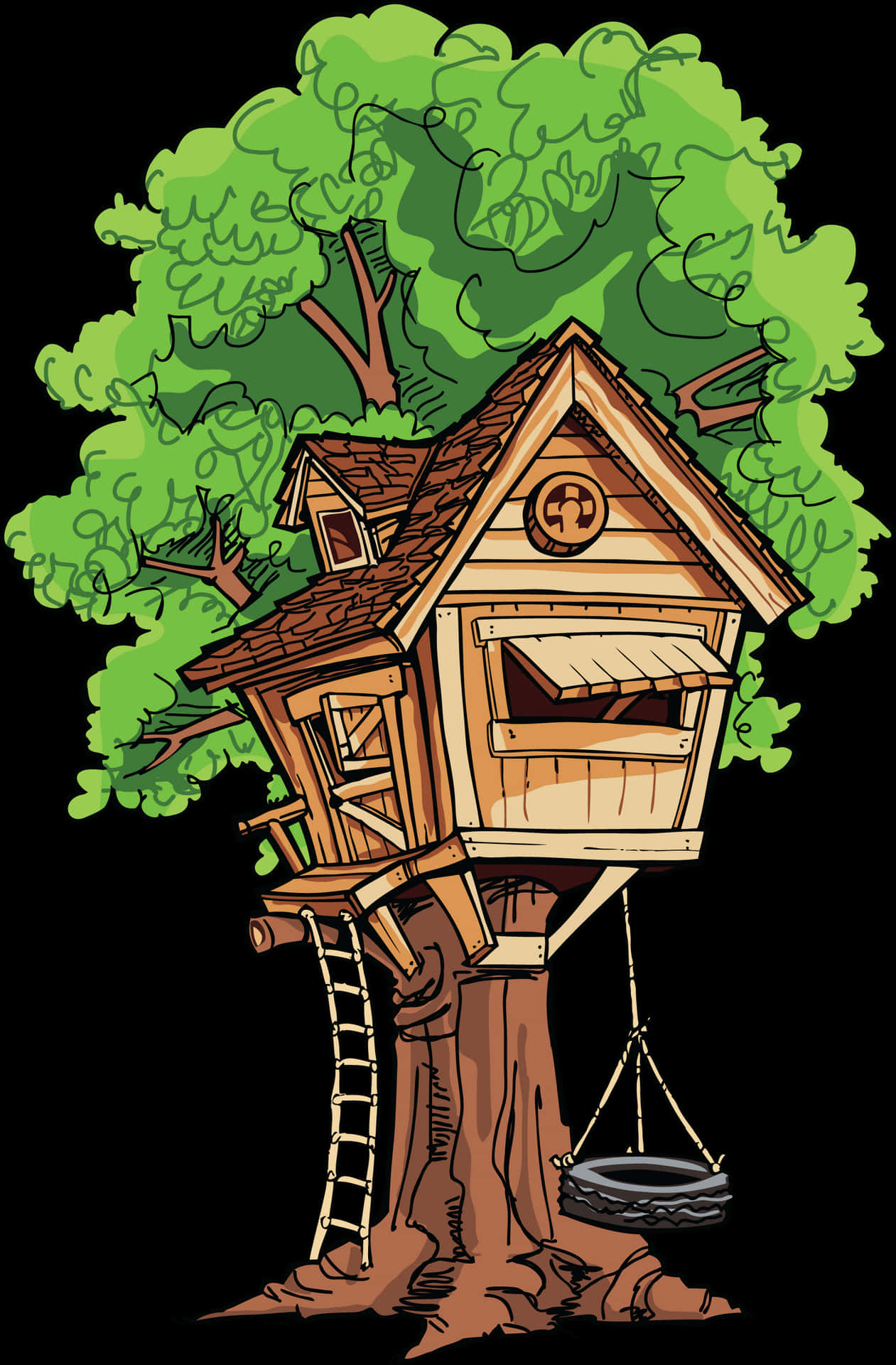 Cartoon Treehouse Illustration PNG image