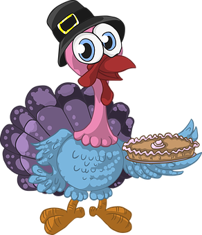 Cartoon Turkeywith Pie PNG image