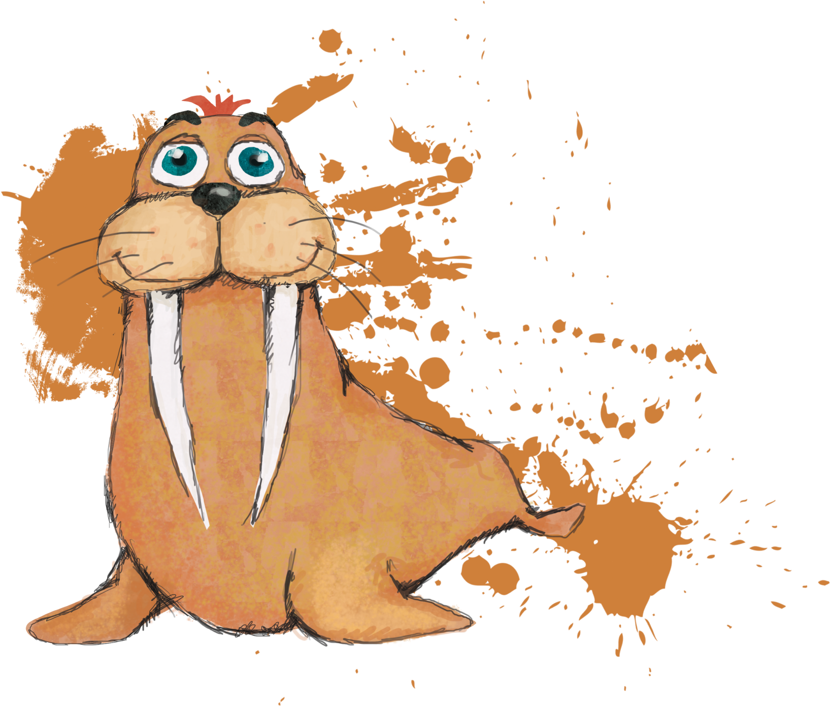 Cartoon Walrus Orange Splash Artwork PNG image