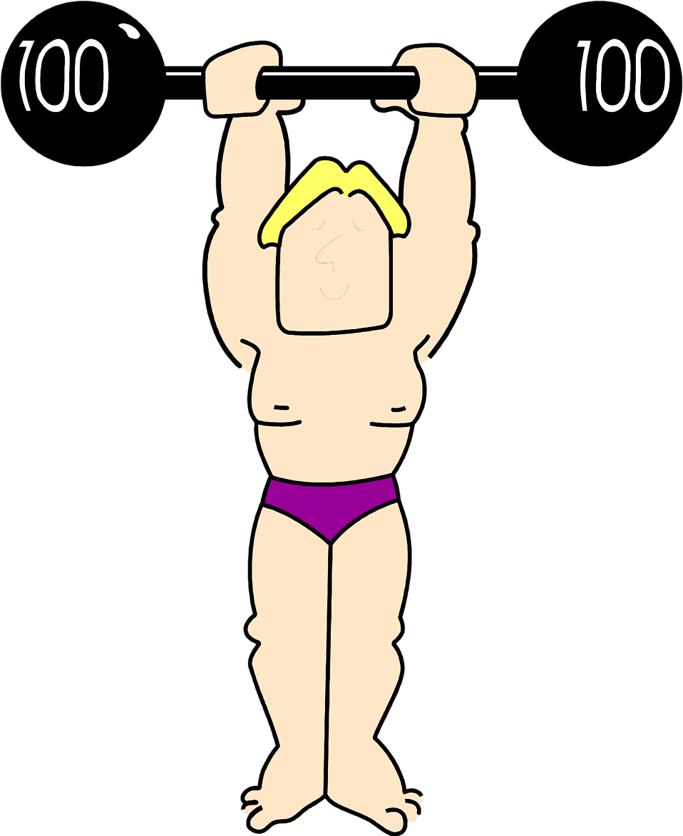 Cartoon Weightlifter Raising100kg Barbell PNG image