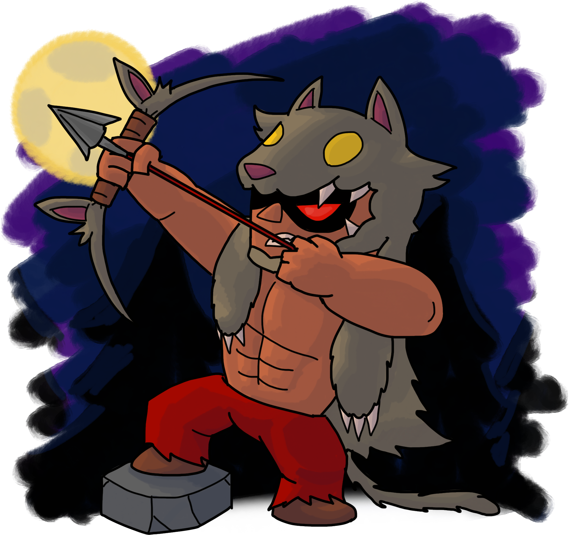 Cartoon Werewolf Archer Moonlight PNG image