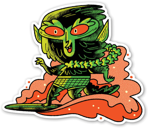 Cartoon Werewolf Surfing Sticker PNG image