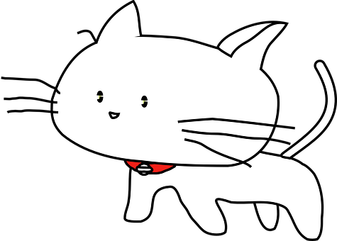 Cartoon White Cat Red Collar PNG image