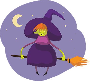 Cartoon Witch Flyingon Broomstick PNG image