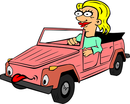 Cartoon Woman Driving Red Car PNG image