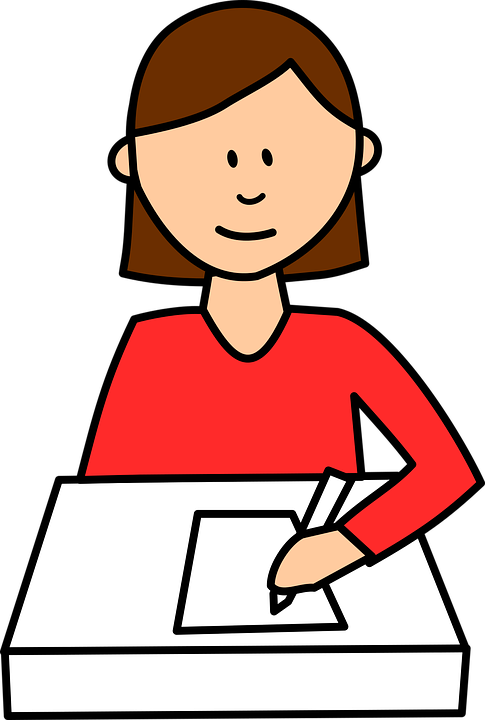 Cartoon Woman Writingat Desk PNG image