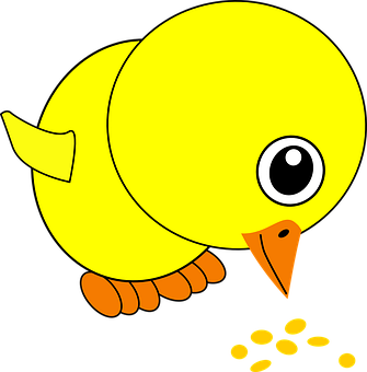 Cartoon Yellow Chick Feeding PNG image