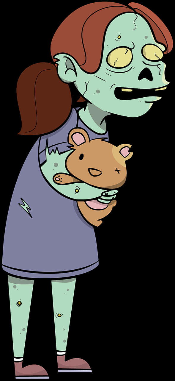 Cartoon Zombie Girl Holding Teddy Bear PNG image