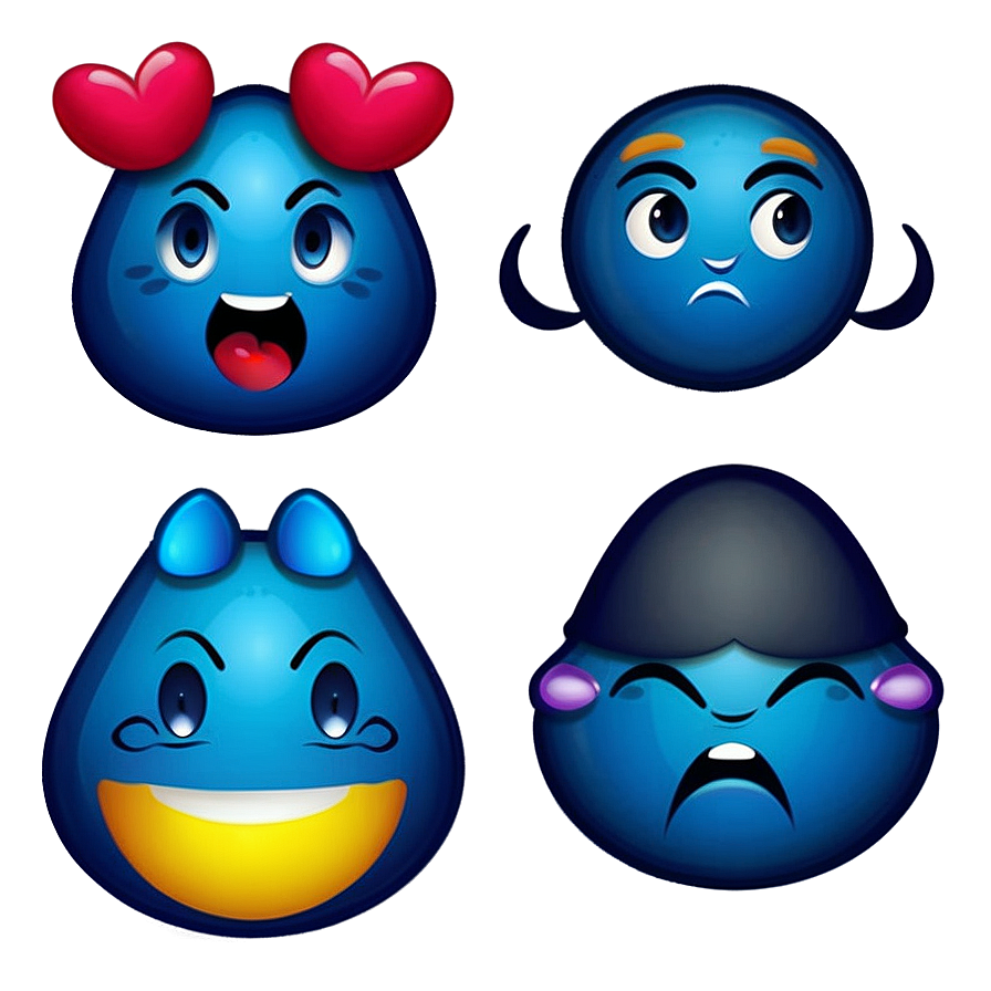 Cartoonish Blue Emojis Png Set Axi41 PNG image