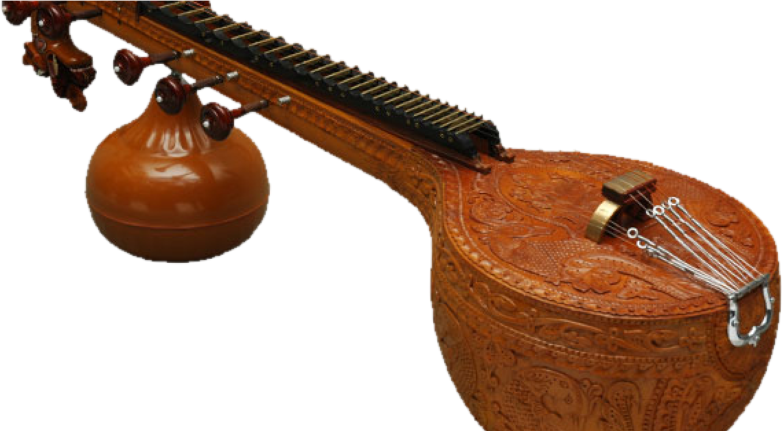 Carved Wood Sitar Instrument PNG image