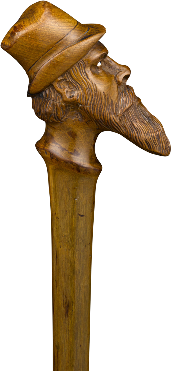 Carved Wooden Walking Stickwith Bearded Man Topper PNG image