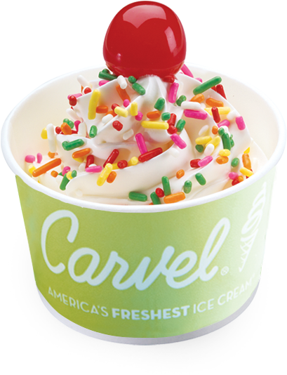 Carvel Ice Cream Cupwith Sprinklesand Cherry PNG image