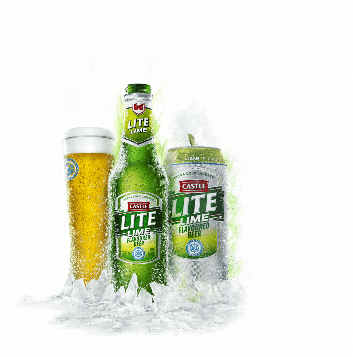 Castle Lite Lime Beer Splash PNG image