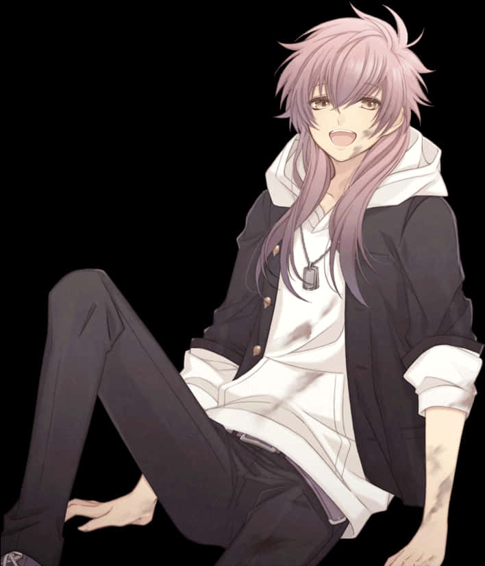 Casual Anime Boy Sitting Smile PNG image