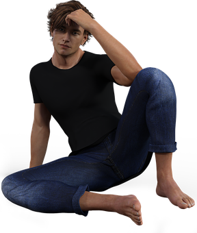 Casual Man Sitting Barefoot PNG image