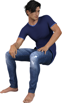 Casual Man Sitting Pose3 D Render PNG image