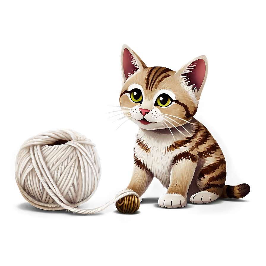 Cat And Yarn Playful Png D PNG image