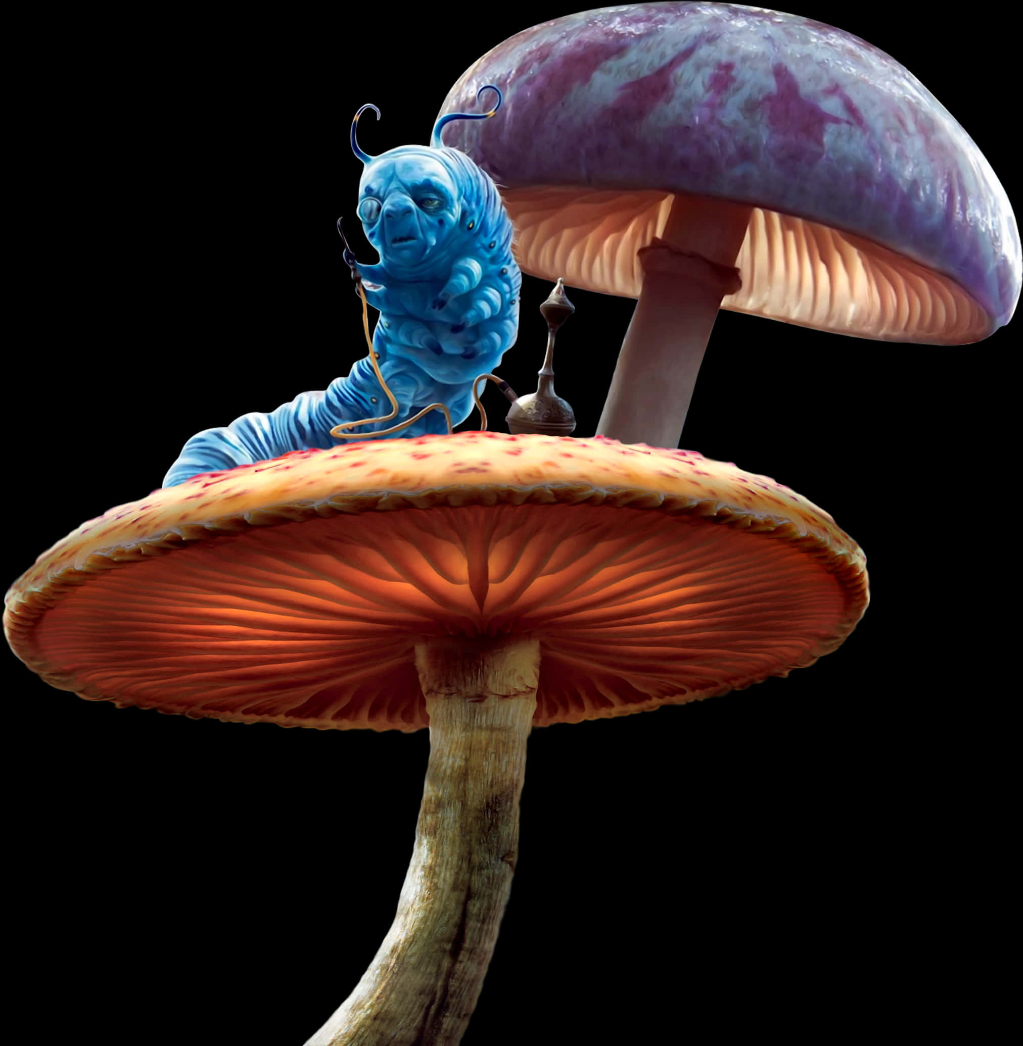 Caterpillaron Mushroom Alicein Wonderland PNG image