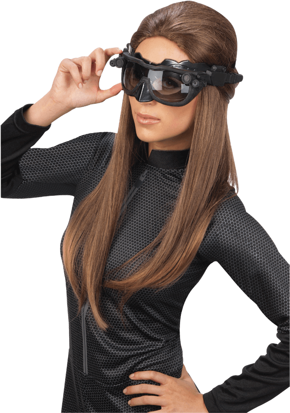 Catwoman Costume Goggles Pose PNG image
