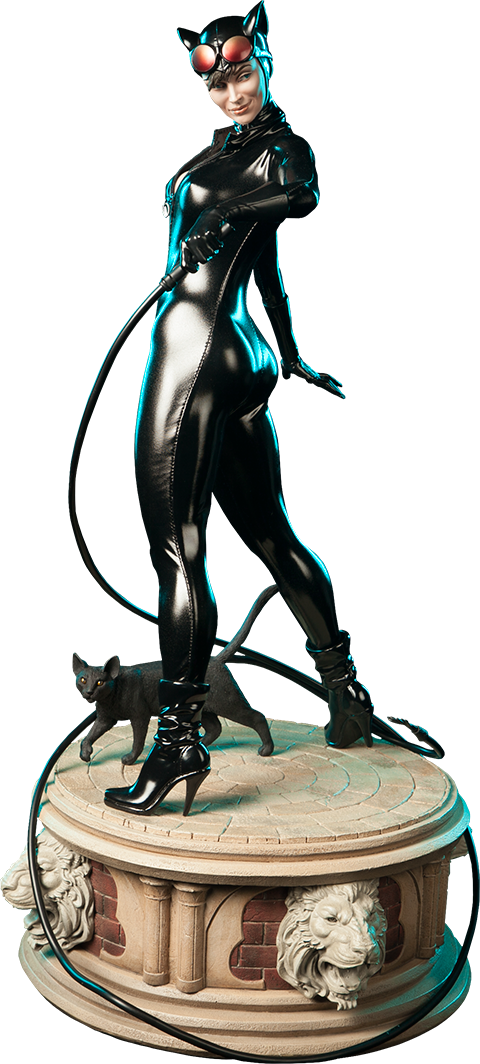 Catwoman Statuewith Whipand Cat PNG image