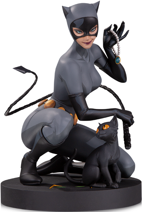 Catwomanand Black Cat Statue PNG image