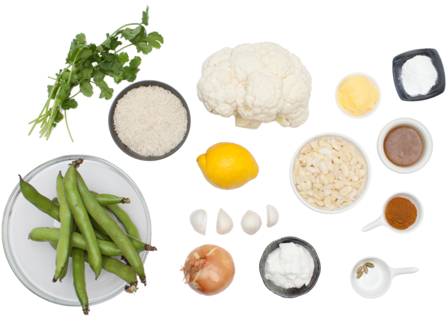 Cauliflower Recipe Ingredients Flatlay PNG image