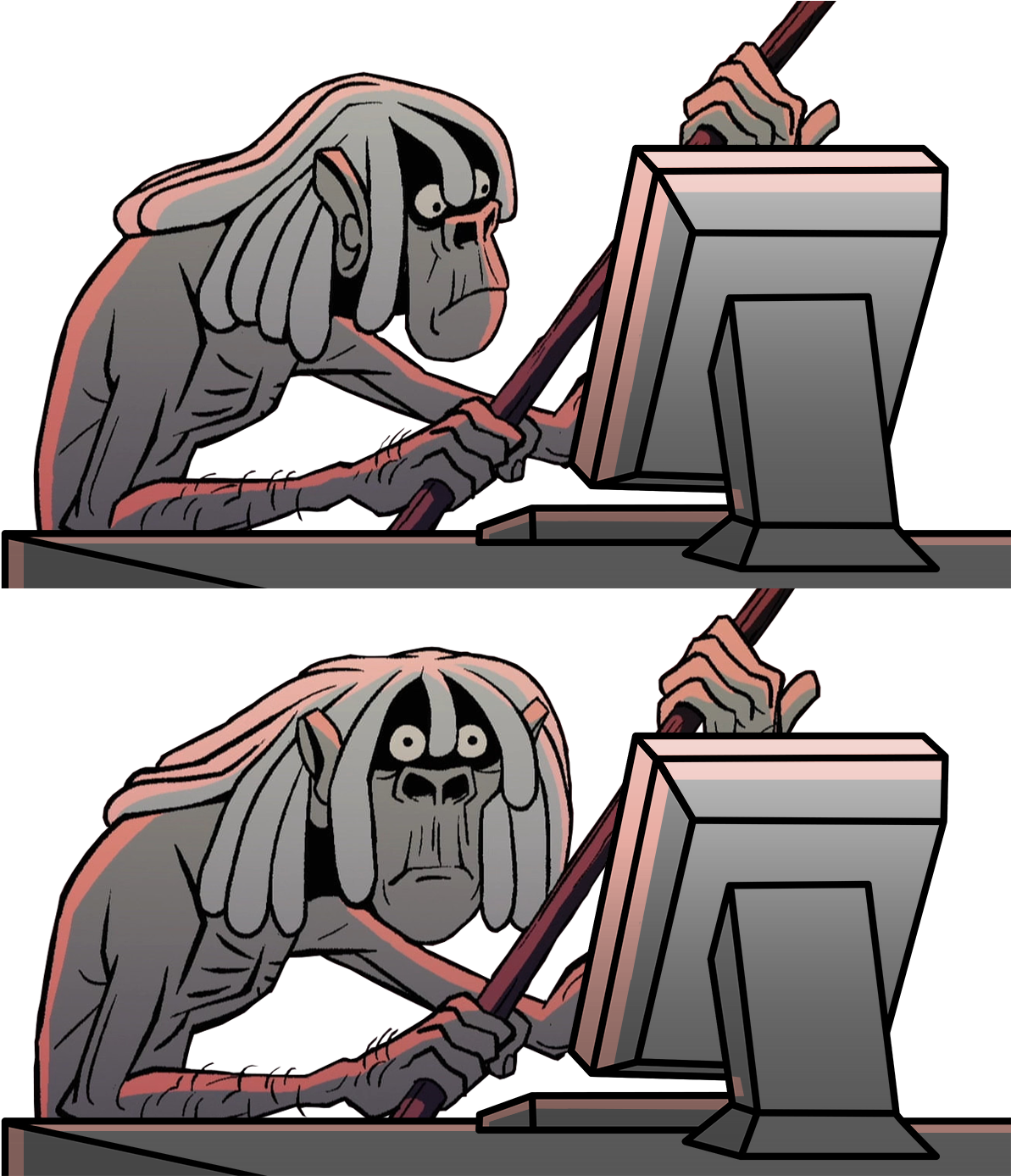 Caveman Computer Frustration PNG image