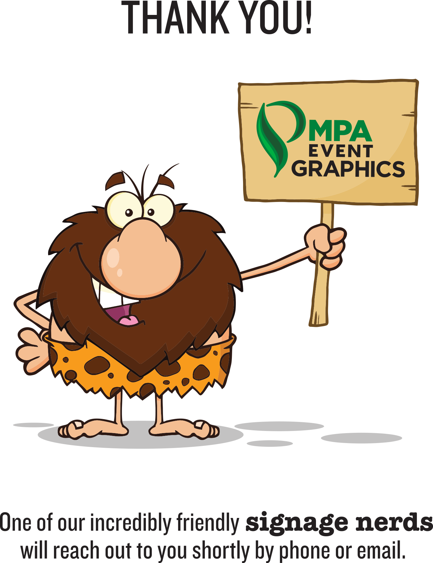 Caveman Holding Thank You Sign PNG image
