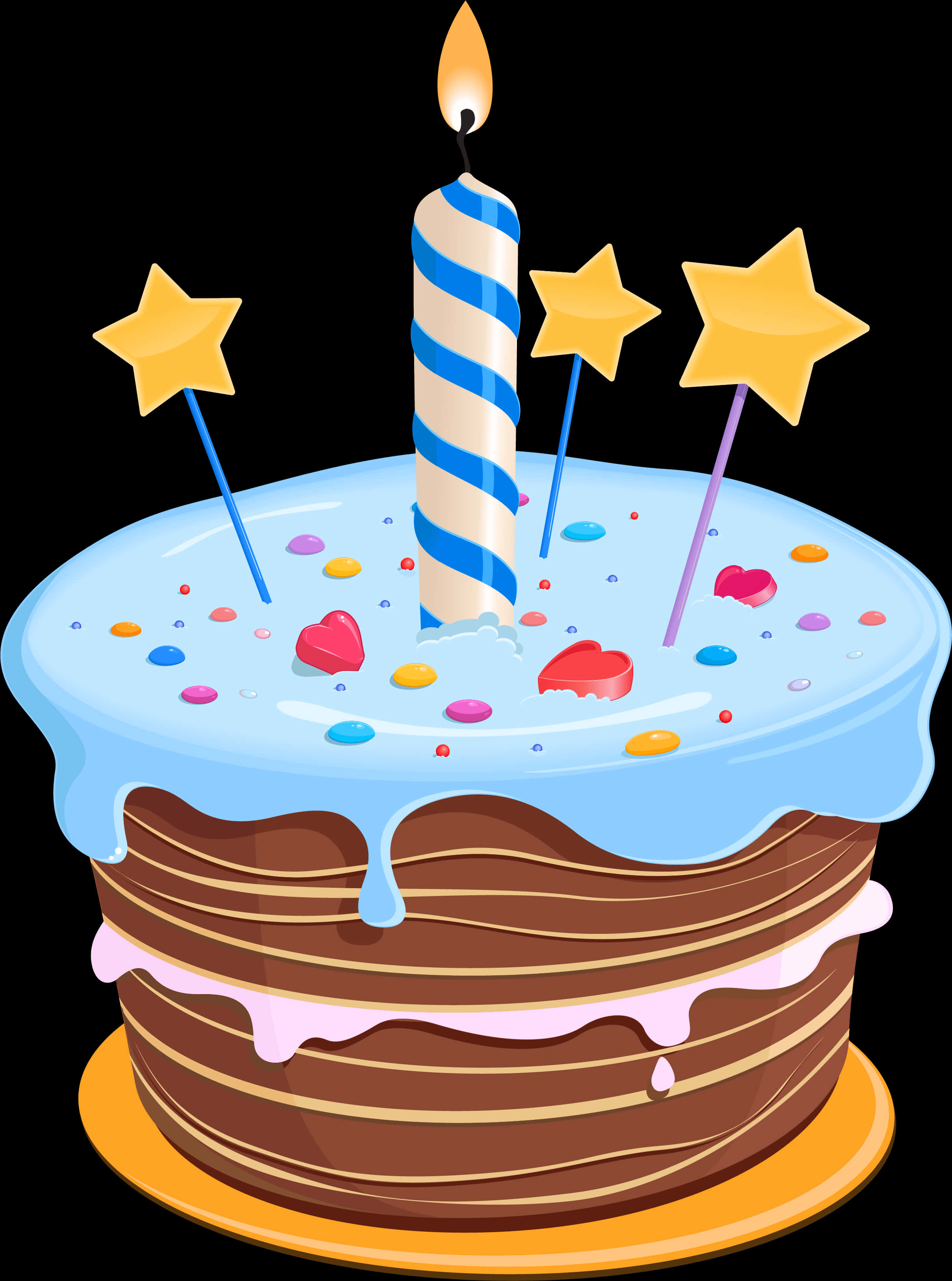 Celebratory Birthday Cakewith Candleand Stars PNG image