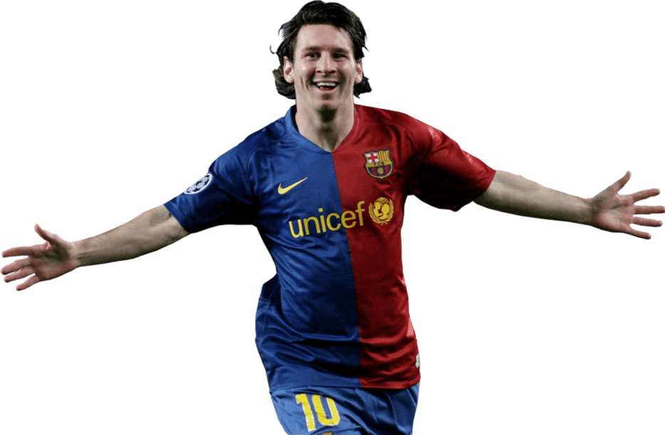 Celebratory Soccer Player Barcelona Jersey PNG image