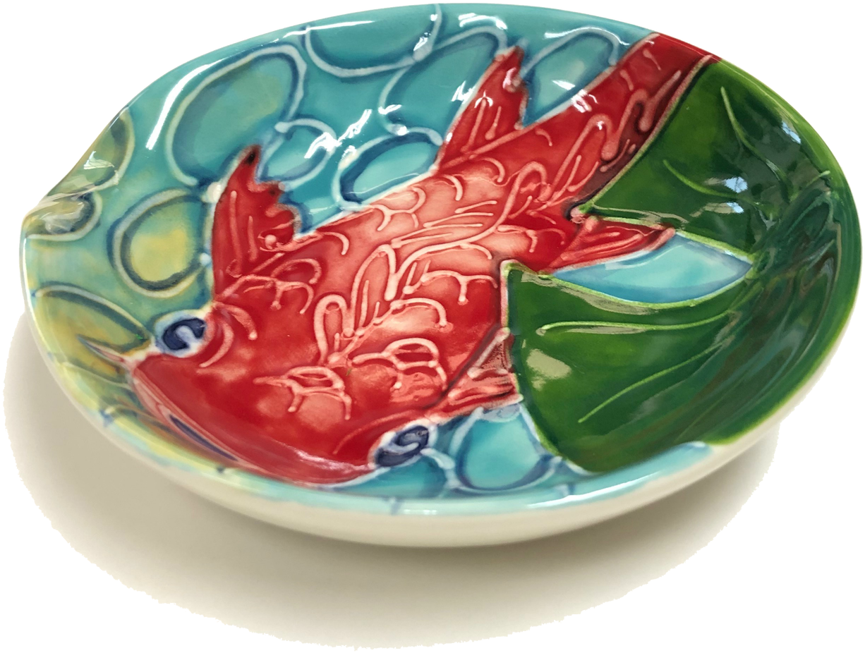 Ceramic Koi Fish Bowl Art PNG image