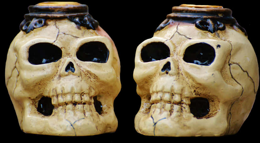 Ceramic Skull Jars Twin Display PNG image
