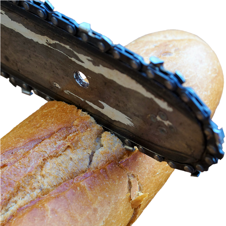 Chainsaw Cutting Bread PNG image