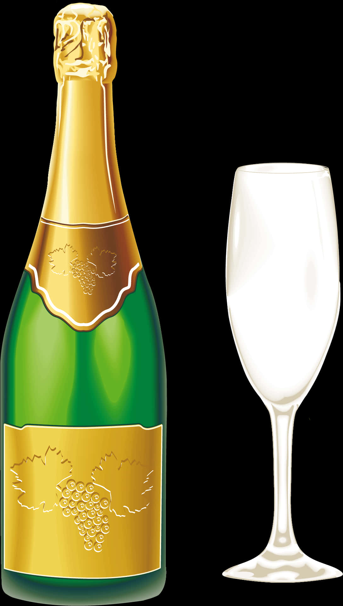 Champagne Bottleand Flute PNG image