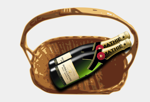 Champagne Bottlein Wicker Basket PNG image