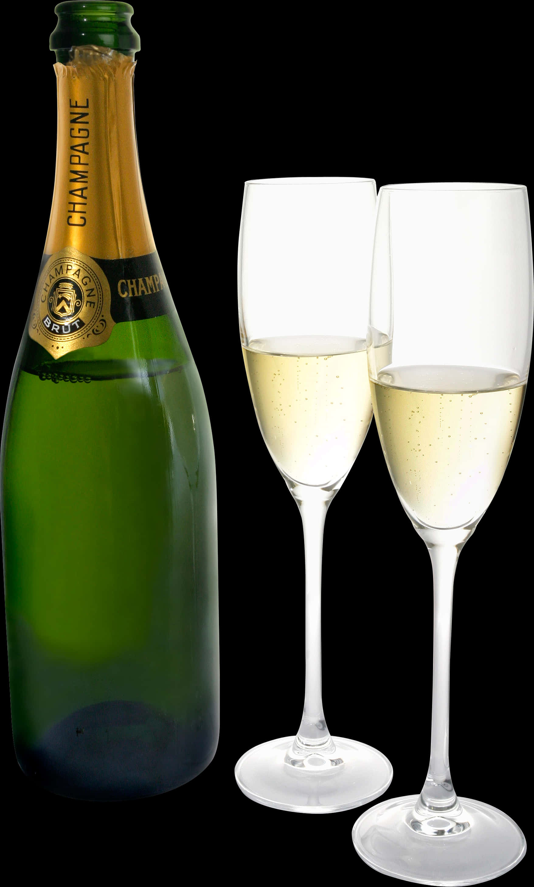 Champagne Celebration Bottleand Glasses PNG image