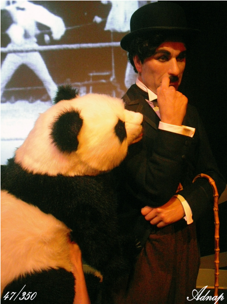 Charlie_ Chaplin_ With_ Panda_ Performer PNG image
